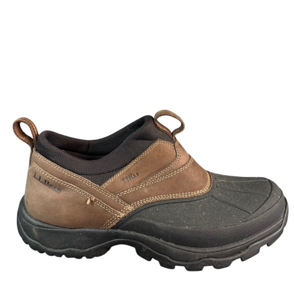 LL Bean Storm Chaser Slip On Boots Brown Leather Waterproof Duck Shoes Mens 11
